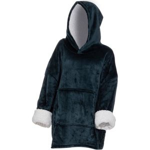 Hoodie Plaid - blauwe fleece hoodie deken met mouwen Oversized knuffeltrui