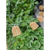 Atmosphera Solar tuin lantaarns lichtsnoer - naturel - rotan kunststof - 335 cm - buiten - Led licht