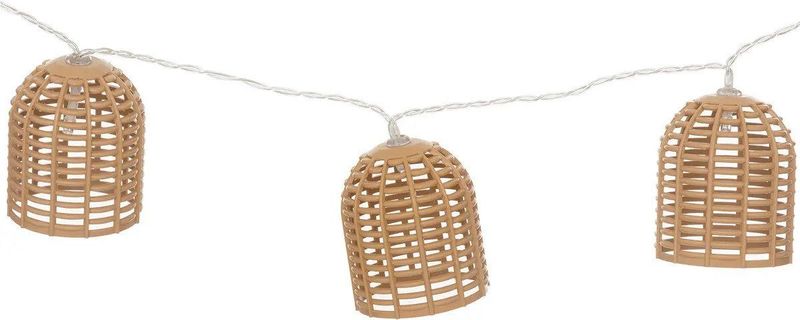 Atmosphera Solar tuin lantaarns lichtsnoer - naturel - rotan kunststof - 335 cm - buiten - Led licht
