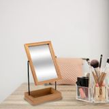 5Five Make-up spiegel met opbergbakje - Acacia hout - 19 x 36 cm - lichtbruin/zwart