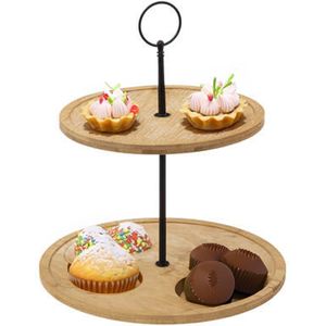 Secret de Gourmet Serveerplank 2 laags - D25 cm - bamboe/metaal - kaasplankje - etagiere - tapas plateau - dienblad