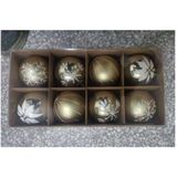 Gedecoreerde kerstballen - 8x st - 8 cm - kunststof - goud/wit