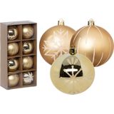 Gedecoreerde kerstballen - 8x st - 8 cm - kunststof - goud/wit