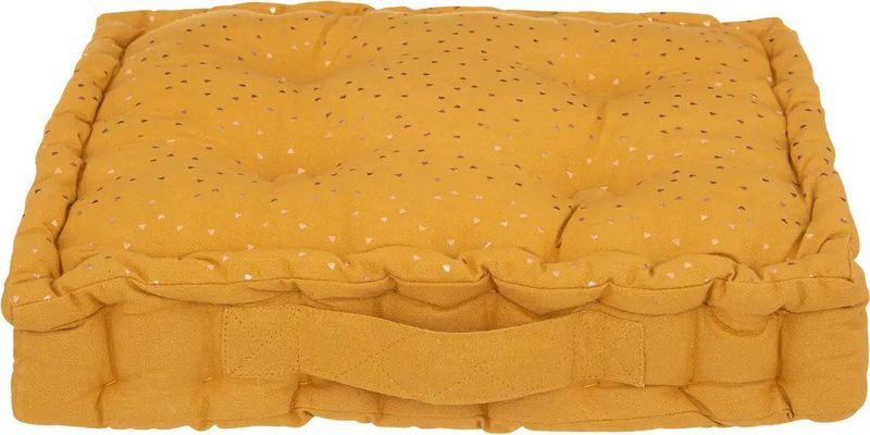 Atmosphera Vloerkussen Nepal - okergeel - met glitters - 40 x 40 x 8 cm - grond zitkussen