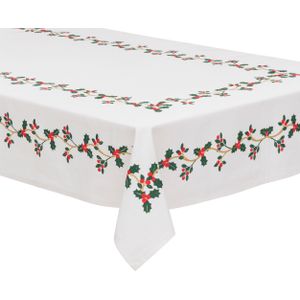 Feeric christmas tafelkleed kerst - wit met hulst -polyester -240 x 140 cm