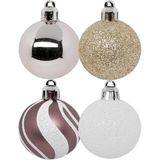 Kleine kerstballen - 12x stuks - champagne/roze/wit/goud - D4 cm - kunststof - Kerstbal