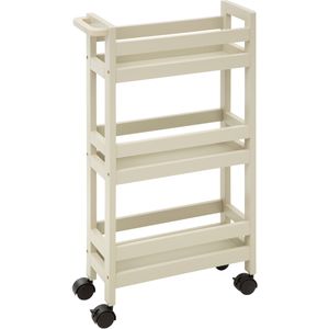 5Five Keuken Of Badkamer Trolley 3-laags - Creme Wit - D15 X B40 X H75 cm - Mdf Hout - met Wielen