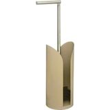 Staande wc/toiletrolhouder taupe met reservoir en flexibele stang 59 cm van metaal - Wc-rol houder - Toiletrol houder