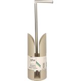 Staande wc/toiletrolhouder taupe met reservoir en flexibele stang 59 cm van metaal - Wc-rol houder - Toiletrol houder