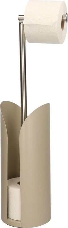 Staande wc/toiletrolhouder taupe met reservoir en flexibele stang 59 cm van metaal - Wc-rol houder - Toiletrol houder