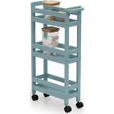 5Five Keuken of badkamer trolley 3-laags - ijsblauw - D15 x B40 x H75 cm - mdf hout - met wielen