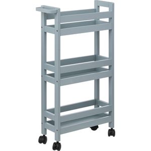 5Five Keuken of badkamer trolley 3-laags - ijsblauw - D15 x B40 x H75 cm - mdf hout - met wielen