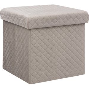 Atmosphera Poef/hocker/voetenbankje - opbergbox - fluweel beige - PO/MDF - 31 x 31 x 31 cm - opvouwbaar