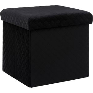 Atmosphera Poef/hocker/voetenbankje - opbergbox - fluweel zwart - PO/MDF - 31 x 31 x 31 cm - opvouwbaar