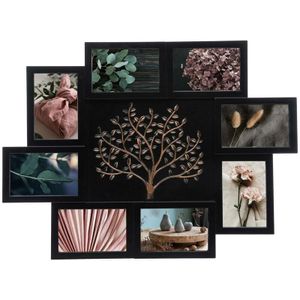 Collage fotolijst met levensboom - voor 8x foto van 10 x 15 cm - zwart - foto frame - 61 x 46 cm - Fotolijsten