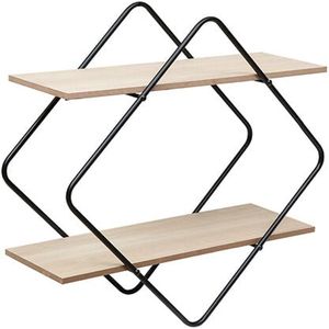 Wandkastje - Zwart/Hout - Hout/Staal - 2 Plankjes