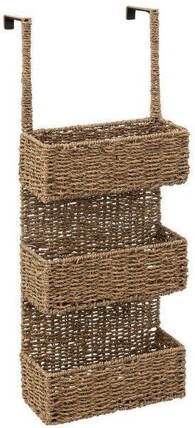 5Five Opbergmand deurrek - 3 manden - riet - bruin - 28 x 12 x 69 cm - badkamerkast