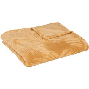Atmosphera - Zoa - Plaid/bank Deken - Okergeel - 125 x 150 cm - Polyester Fleece - Leafs Motief
