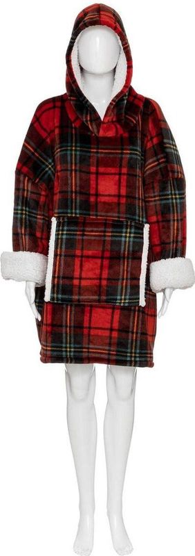 Atmosphera - Tartan - Poncho - Rood - Sherpa-voering en fleece buitenkant