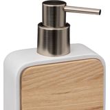 5Five zeeppompje/zeepdispenser - wit - 10 x 15 cm - 200 ml - bamboe/kunststeen - badkamer hygiene