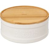 5Five - Biscuits - Koektrommel - Wit - Keramiek met Bamboe Deksel, Inhoud 2.2 Liter