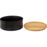 5Five koektrommel/voorraadblik Biscuits - keramiek - met bamboe deksel - zwart/beige - 23 x 10 cm