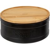 5Five koektrommel/voorraadblik Biscuits - keramiek - met bamboe deksel - zwart/beige - 23 x 10 cm