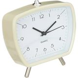 Atmosphera Wekker/alarmklok Malaga - creme wit - metaal/glas - 14 x 14 cm - op pootjes - batterij voeding