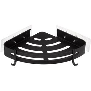 5Five Badkamer organizer - zwart - metaal - zeep bakje met haakjes - 23 x 23 cm - hoek rekje