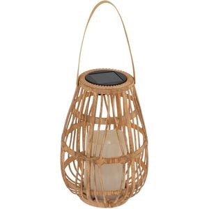 Atmosphera Solar tuin lantaarn - naturel - rotan kunststof - 16 x 23 cm - buiten - Led kaars licht