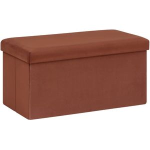 Poef/krukje/hocker Amber - Opvouwbare zit opslag box -  fluweel bordeaux rood - 76 x 38 x 38 cm