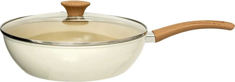 5Five Braad/wokpan met deksel Harmony - Alle warmtebronnen - Beige - Dia 27 cm - handvat bakeliet - aluminium