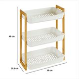 5Five - Badkamer Douche Rekje - Wit - 3 Laags - Kunststof/Bamboe - 35 x 20 x 45 cm