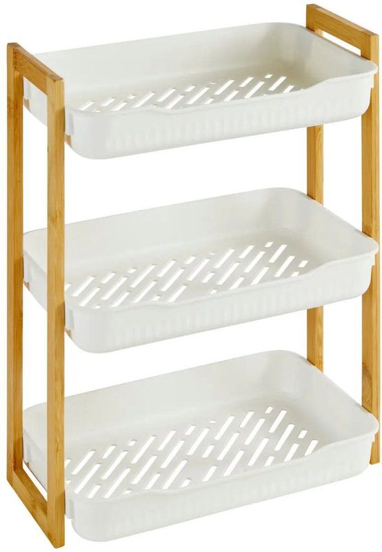 5Five - Badkamer Douche Rekje - Wit - 3 Laags - Kunststof/Bamboe - 35 x 20 x 45 cm