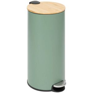 5Five prullenbak/pedaalemmer Bamboe - groen - metaal - 30 liter - 38 x 29 x 60 cm - keuken