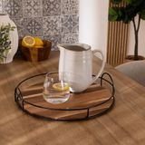 5Five - Bilbao - Dienblad - Zwart/Bruin - Acacia Hout, Rond, 34 cm