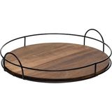 5Five - Bilbao - Dienblad - Zwart/Bruin - Acacia Hout, Rond, 34 cm