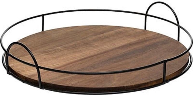 5Five - Bilbao - Dienblad - Zwart/Bruin - Acacia Hout, Rond, 34 cm