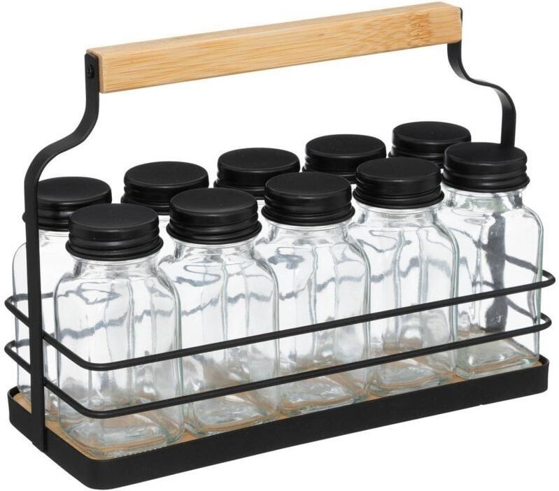 5Five - Kruidenrekje - Keukenrek - Zwart - 10 Kruidenpotjes - IJzer