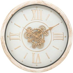 Atmosphera Wandklok/muur klok Florence - Vintage Wood - Dia 50 cm - mdf/glas - beige/wit - Luxe klokken
