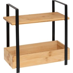 Keukenrek - Metaal/Bamboe Hout - 30 x 14 x 30 cm - Natuurlijk/Zwart - Keukengerei