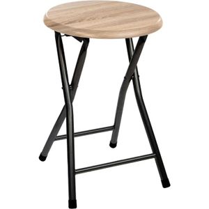 5five Bijzet krukje/stoel - Opvouwbaar - zwart/hout - 46 cm