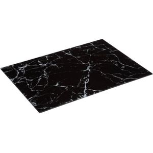 Glazen Snijplank - Snijplanken - Marmer Motief: 40 x 30 cm - UV Gelaagd Glas - Dienblad - Rechthoek- Anti-Slip - Zwart