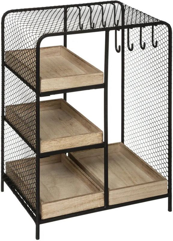 Atmosphera - Sieradenrekje - Zwart - Metaal en Hout - 4 Bakjes en 8 Haken