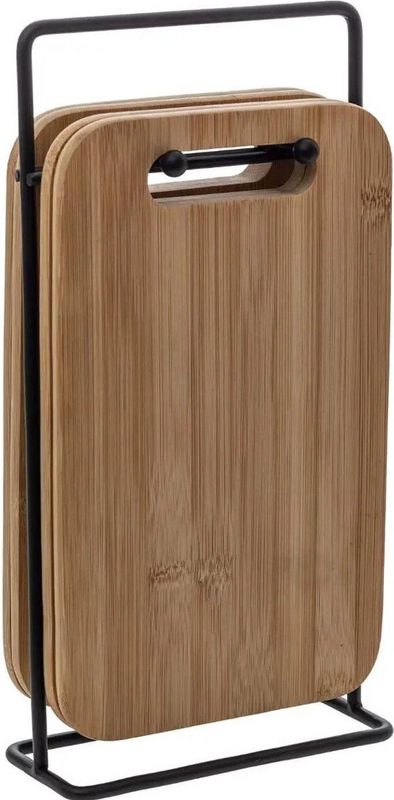 Snijplank set met metalen rek - Five® - Set van 4 bamboe snijplanken - geschikt voor tapas.