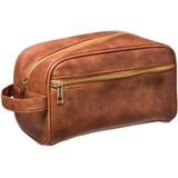 Reis toilettas/etui/opberg tasje voor heren leder look cognac 25 x 13 x 14 cm - Reis/vakantie toilettassen/etui met rits