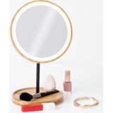 Make-up spiegel met LED verlichting bamboe 19 x 31 cm - Badkamer spiegels met licht