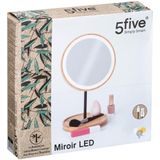 Make-up spiegel met LED verlichting bamboe 19 x 31 cm - Badkamer spiegels met licht
