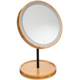 Make-up spiegel met LED verlichting bamboe 19 x 31 cm - Badkamer spiegels met licht