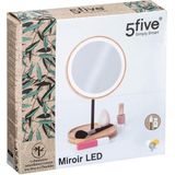 Make-up spiegel met LED verlichting bamboe 19 x 31 cm - Badkamer spiegels met licht